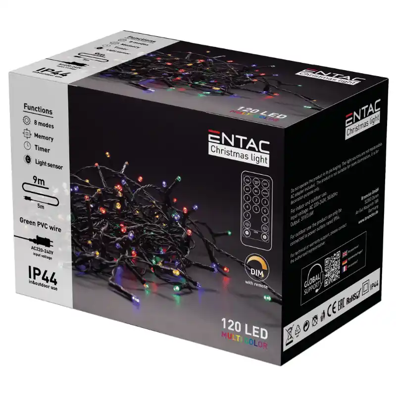 Akciós ár Karácsonyi Füzér Kültérre Távirányítóval 120 LED 9 méter Multicolor