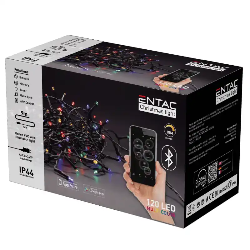 Karácsonyi Füzér Kültérre Bluetooth applikációval vezérelhető 120 LED 9 méter MultiColor Utolsó esély