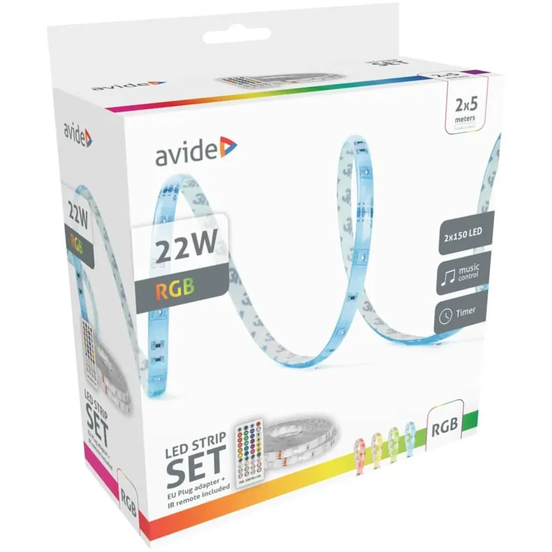 Akció Avide RGB LED Szalag Bliszter Zene vezérlés + IR távirányító 12V 22W 2x5m