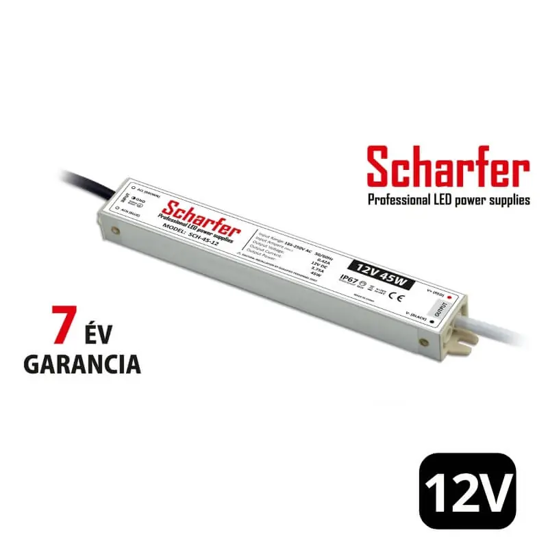 Scharfer vízálló LED tápegység 45W 12V IP67 7 év garanciával Vedd meg online