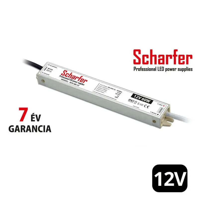 Scharfer vízálló LED tápegység 60W 12V IP67 7 év garanciával Olcsó
