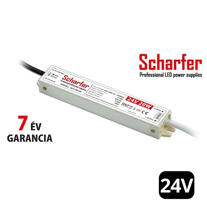 Azonnali szállítás Scharfer vízálló LED tápegység 20W 24V IP67 7 év garanciával