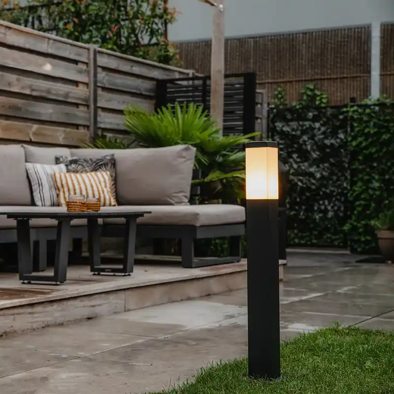 Olcsó Modern kültéri lámpaoszlop sötétszürke opál üveggel 80 cm IP44 - Malios