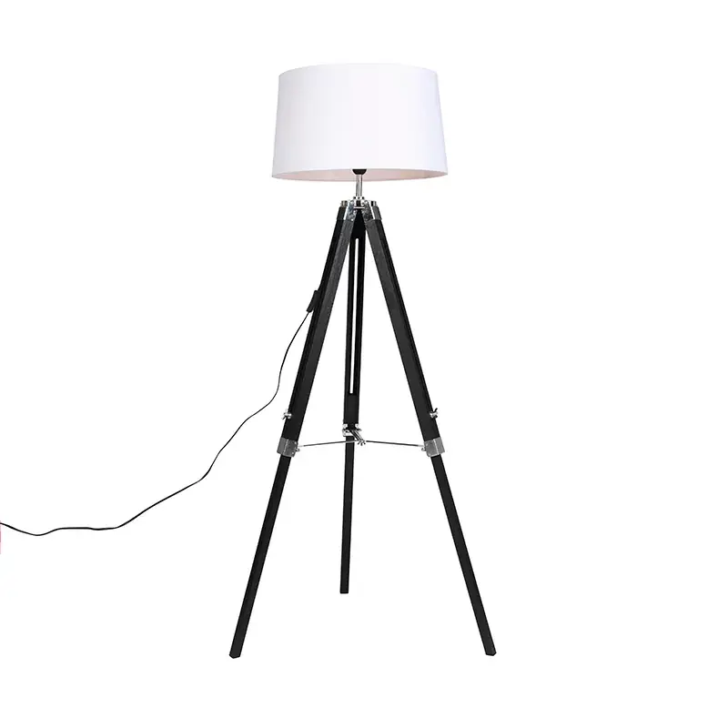 Legnépszerűbb Állólámpa háromlábú fekete, fehér vászon árnyékolóval 45 cm