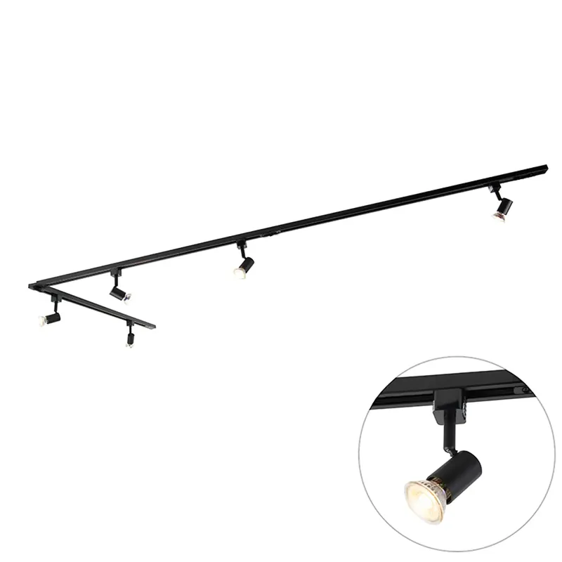 Prémium Modern sínrendszer 5 spotlámpával fekete 1 fázisú - Iconic Jeany