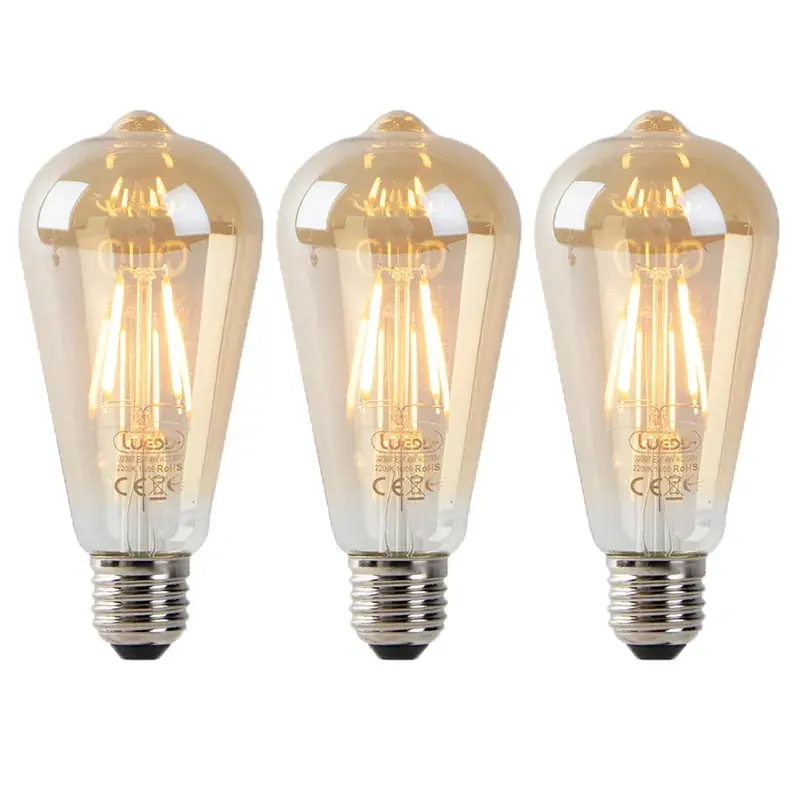 3 db-os készlet E27 LED izzó ST64 arany szürkületi érzékelővel 4W 400lm 2200K Nézd meg most