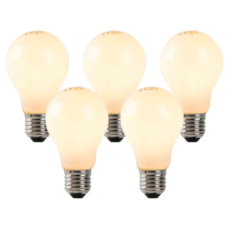Olcsóbb 5 db-os készlet E27 LED lángszál izzó opál üveggel 3W 250lm 2200K