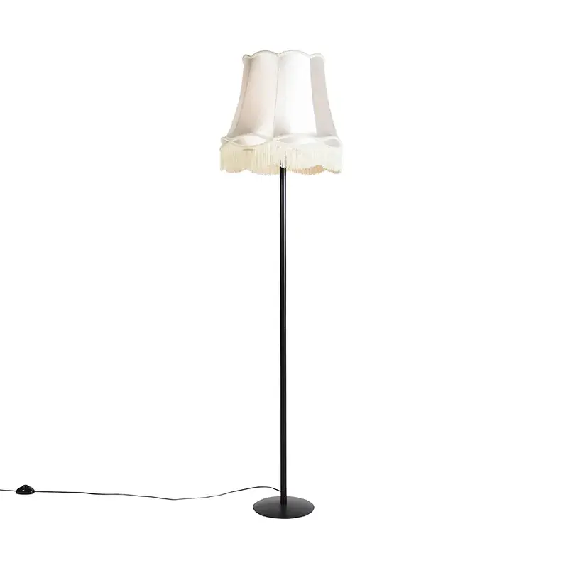 Prémium Retro állólámpa fekete krémszínű nagyi búrával 45 cm - Simplo