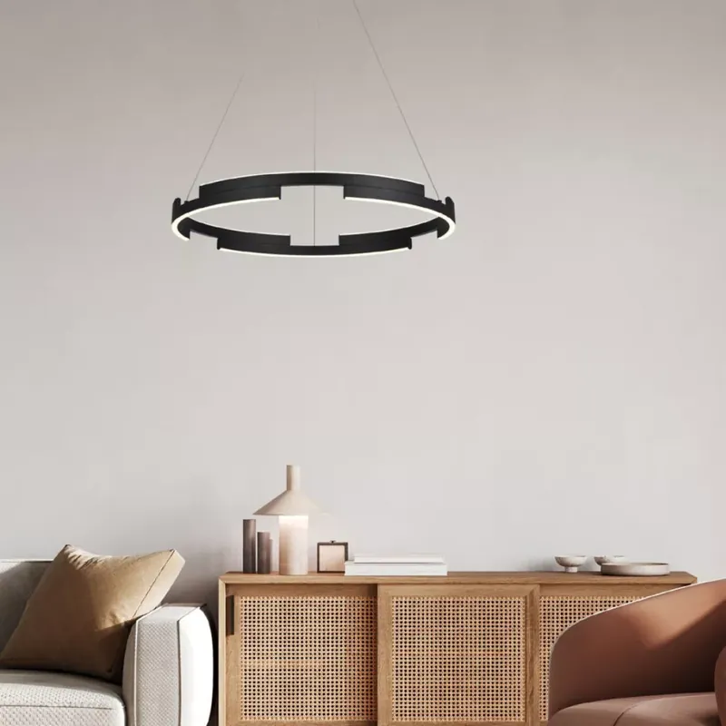 CASTLE modern fekete LED csillár, 60 cm, gyűrű alakú függesztett lámpa Újdonság