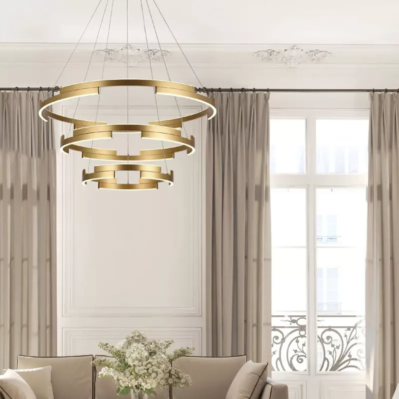 CASTLE arany luxus LED csillár, három körgyűrűs függesztett design, 4800 lm Ajánlat