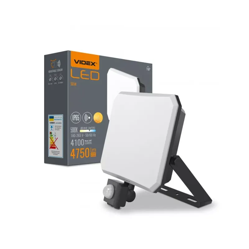 Alacsony ár Videx 30 W-os LED reflektor mozgásérzékelővel 2850lm 5000K