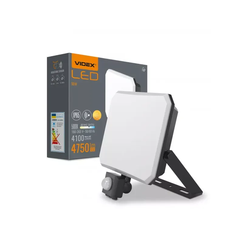 Szuper akció Videx 50 W-os LED reflektor mozgásérzékelővel 4750lm 5000K