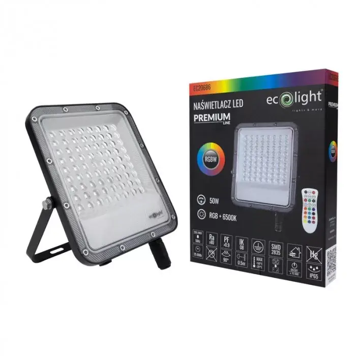 EcoLight 50 W-os RGB LED reflektor távirányítóval IP65 védettséggel Legnépszerűbb