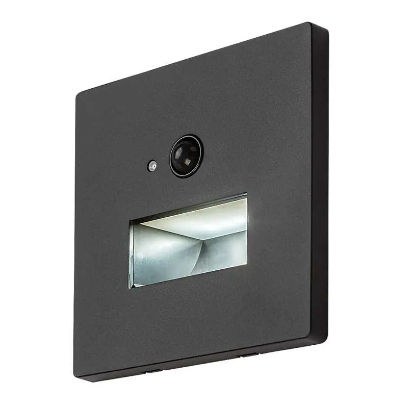 Vásárlói kedvenc LUNCA modern, mozgásérzékelős beltéri led lépcsővilágítás, fekete műanyag, 8,5x8,5cm - Raba-77197
