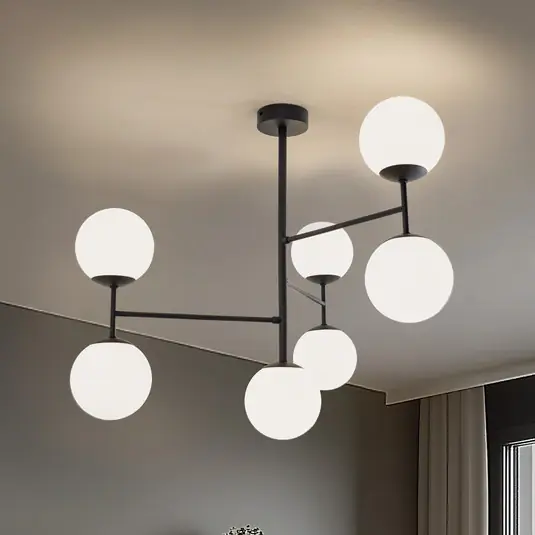 Korek mennyezeti lámpa, fekete/fehér, üveg, 75 cm, 7 izzós, E14 Szuper ajánlat