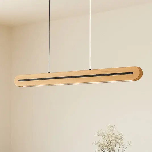 Vedd meg online Lucande LED függő világítás Darnor, fa, CCT, hosszúság 100 cm