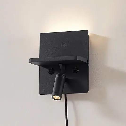Lindby LED fali lámpa Auden, fekete, dugasz, töltőállomás Árengedmény