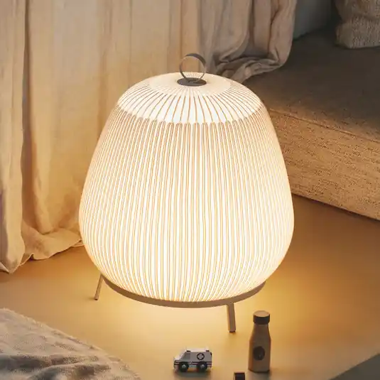 Azonnali szállítás Vibia LED álló lámpa KNIT, 55 x 45 cm, bézs, textil