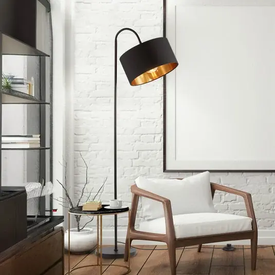 Kari álló világítás, ívelt, fekete/arany, textil, E27 Biztonságos fizetés