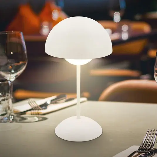 LED tölthető asztali világítás Kugle, fehér, fém, IP44, dimmelhető fényerő Vásárlói kedvenc