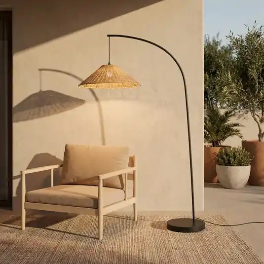 Lucande Taniola kültéri állólámpa, kúpos, rattan, 195 cm, IP44 Biztonságos fizetés
