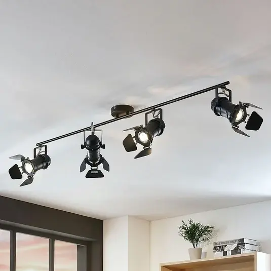 Lindby Tilen mennyezeti spotlámpa, 4 lámpás, fekete, fém, 125cm Expressz szállítás