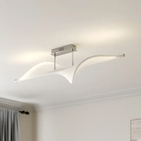 Lucande LED-es mennyezeti lámpa Edano, 122 cm, fehér, textil, fényerőszabályzó Népszerű