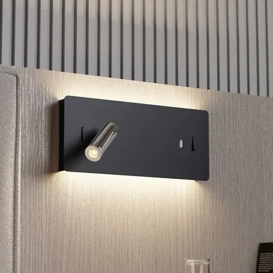 Csak ma Lucande LED fali lámpa Kimo, 32 cm, fekete, alumínium, USB