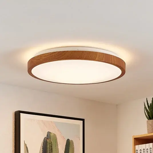 Szuper ajánlat Lindby LED mennyezeti világítás Mynte, Ø42cm, faoptika, műanyag
