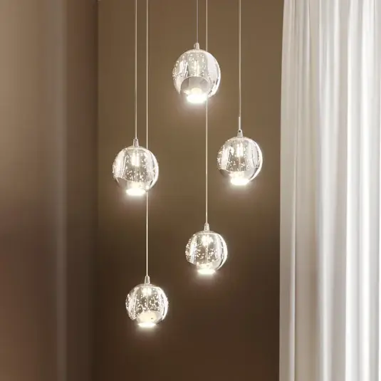 Árengedmény Lucande LED-es függőlámpa Hayley, Ø 30 cm, 5 lámpás, króm, üveg