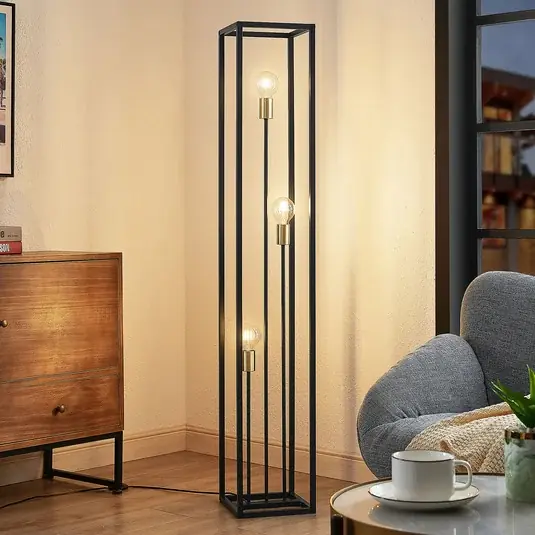 Lindby állólámpa Tiliane, fekete, fém, 3 lámpás, 153cm Végkiárusítás