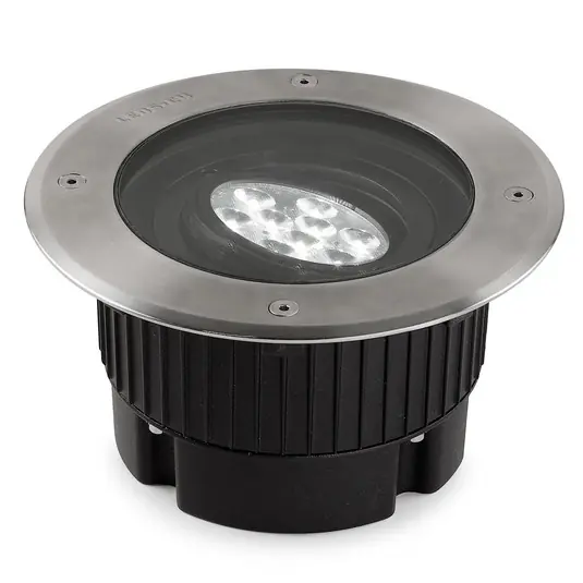 LED padlóba süllyesztett spotlámpa Gea, Ø 18 cm, 3000K, rozsdamentes acél Gyors kiszállítás