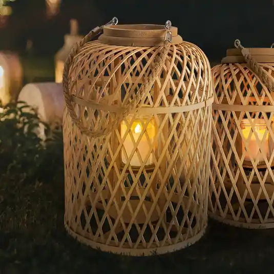 Nézd meg most LED-es napelemes lámpás kosár, bambusz, magasság 38 cm, natúr