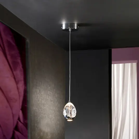 LED-es függőlámpa Rocio, 1-fényű, fém, üveg, króm Olcsó
