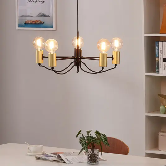 Vedd meg online Lindby Prospa csillár fekete és sárgaréz színben