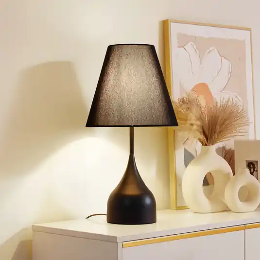 Ne maradj le Lucande asztali lámpa Luoti, fekete, textil, 57 cm magas
