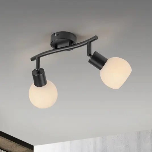 JUST LIGHT. Loki mennyezeti lámpa, 2-lámpás, fekete, vas, üveg Kedvezmény