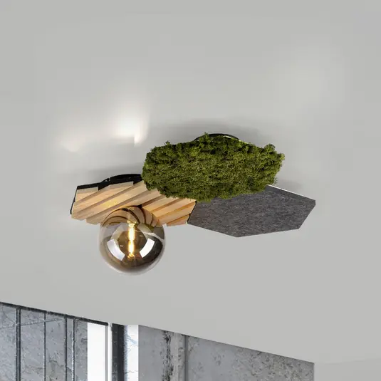 JUST LIGHT. Zöld Hex mennyezeti lámpa, vas, fa, moha Ne maradj le