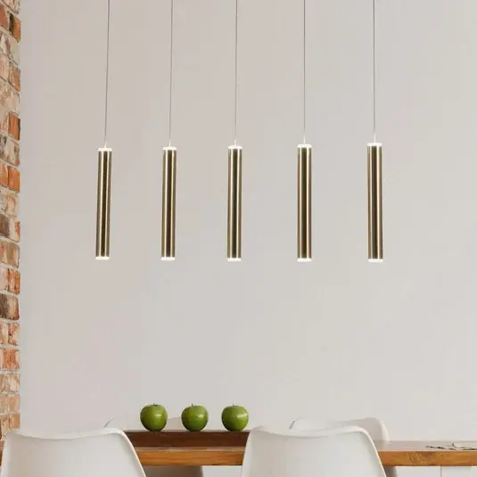 Biztonságos fizetés LED függőlámpa Prado, arany, 5 lámpás, lineáris, dimmelhető