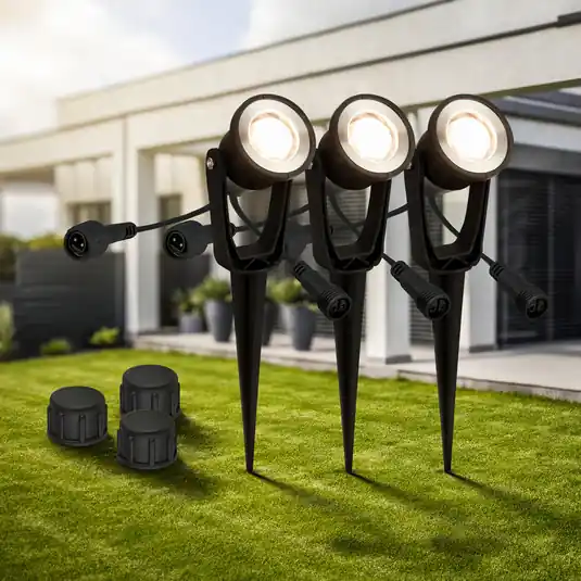 Gyors szállítás LED földsarkantyú spot 3919035 12V 3-pontos hosszabbító, fekete Ø 5 cm
