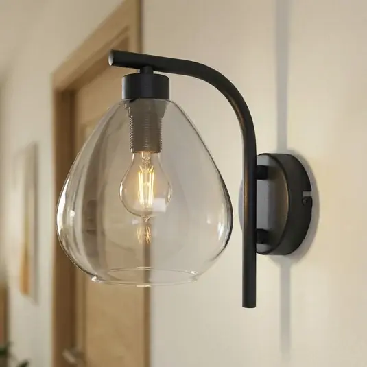 Azonnali szállítás Lindby Pendura fali lámpa, Ø 15 cm, fekete, üveg