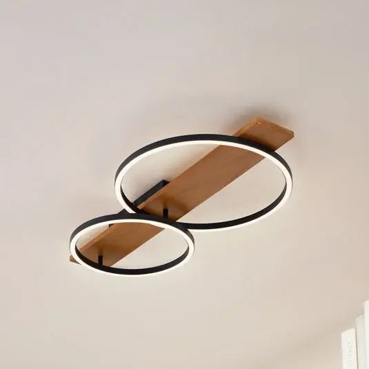 Lindby LED mennyezeti lámpa Galad, fekete, fa, 2-lámpás, 75 cm Olcsó