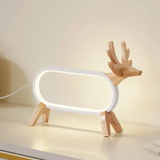 Vedd meg most Lindby Hirvi LED asztali lámpa, fehér, fa, 31 cm, CCT, fényerőszabályzó,