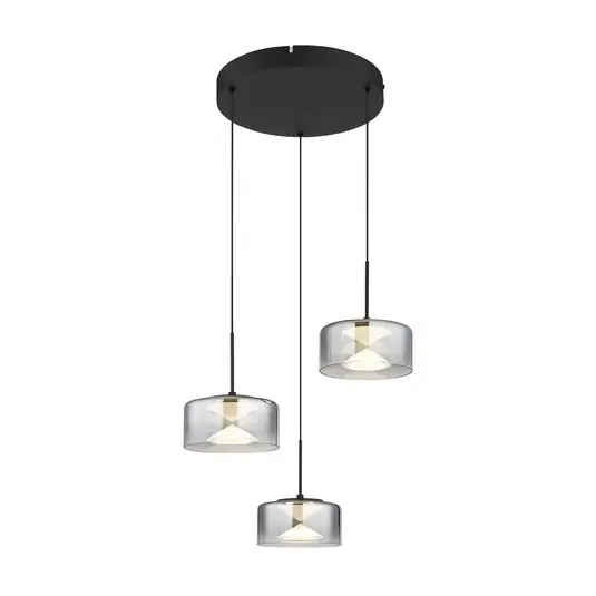 Szuper ajánlat Belinda LED lógó világítás, Ø 40 cm, füstszürke, 3 izzós, üveg