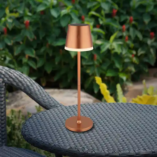 Azonnali szállítás LED napelemes világítás, fém, réz színű, magasság 41 cm, IP44