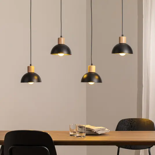 Seco függőlámpa, 90 cm hosszú, fekete, fém/fa, 4 lámpás. Olcsóbb