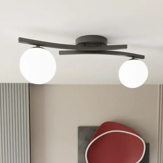 Opus mennyezeti lámpa, 60 cm hosszú, opál/fekete, üveg, 2-lámpás. Szuper akció