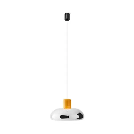 Szezonális akció Stilnovo LED lógó lámpa Trepiù, króm/sárga, Ø 40 cm