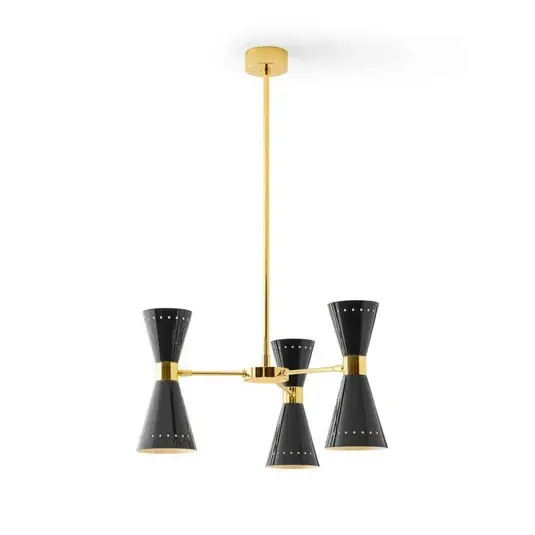 Prémium Stilnovo Megafono függő lámpa, fekete, hossza 54 cm, 6 izzós.