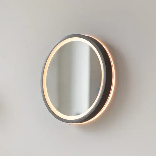 Biztonságos fizetés VIDRO LED fali tükör, szürke, Ø 26 cm, powerbank, kapcsoló